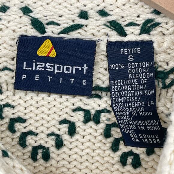 LIZSPORT Sweater PS Petite LIZ CLAIBORNE Christmas Tree Holiday Cream HK VTG - Picture 5 of 12